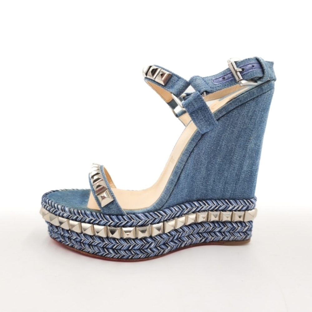 Christian Louboutin Denim Platform Studded Espadrille Sandals Shoes EU 38 - Picture 3 of 10